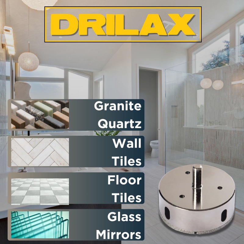 DRILAX طقم مناشير ثقوب ماسية 3 إنش من دريلاكس مع دليل الحفر | لأحواض السفن، الأضواء المدمجة، الوصول إلى السباكة | يحفر الزجاج، البلاط، الجرانيت، السيراميك - Image 4